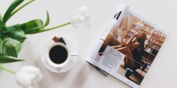 coffee beside open magazine