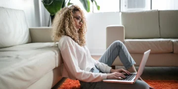 Woman working on laptop